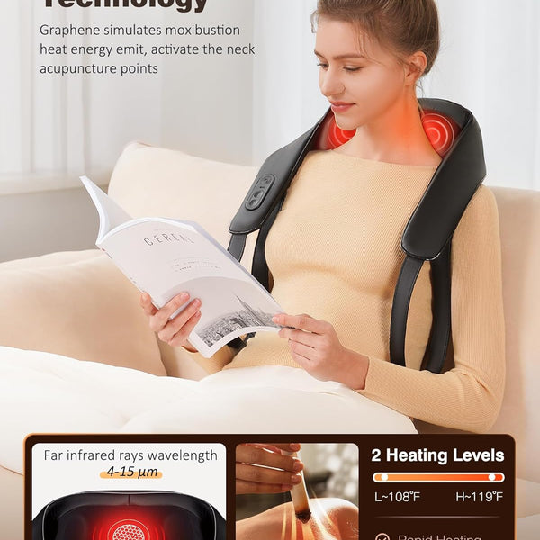 Neck and Shoulder Massager with Heat, Cordless Back and Neck Massager, Upgraded Graphene Heating, 4D Shiatsu Deep Kneading Massage for Shoulder, Back,Leg,Pain Relief, Portable Gifts for Dad Mom Friend