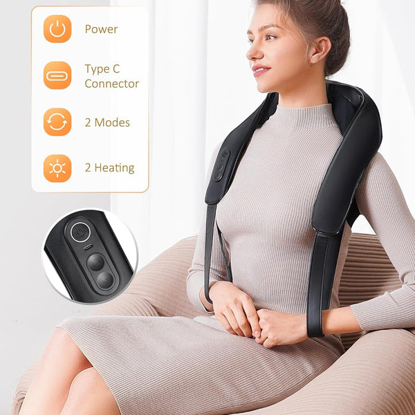 Neck and Shoulder Massager with Heat, Cordless Back and Neck Massager, Upgraded Graphene Heating, 4D Shiatsu Deep Kneading Massage for Shoulder, Back,Leg,Pain Relief, Portable Gifts for Dad Mom Friend