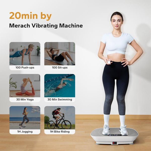 Merach Vibration Plate Exercise Machine with Lymphatic Drainage Feature Compact Design for Full Body Workout Max User Weight 400LBS Home Gym Equipmen