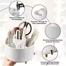 360° Rotating Makeup Organizer - 1pc Plastic Cosmetic Storage with 5 Compartments - Multi-Functional Holder for Brushes