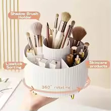 360° Rotating Makeup Organizer - 1pc Plastic Cosmetic Storage with 5 Compartments - Multi-Functional Holder for Brushes